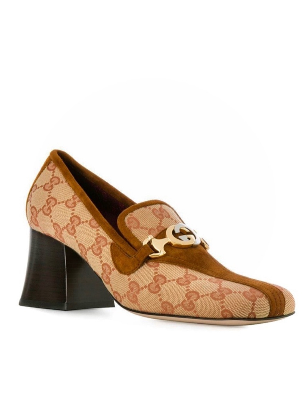Gucci Zumi GG Monogram Canvas Suede Horsebit Heeled Loafer EU 38.5
